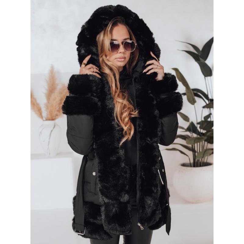 CITYGLANCE női télikabát szőrmebundával fekete