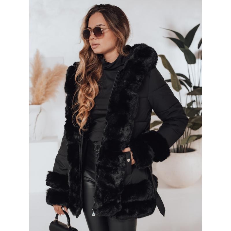 CITYGLANCE női télikabát szőrmebundával fekete