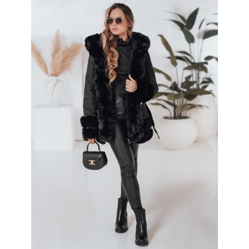CITYGLANCE női télikabát szőrmebundával fekete