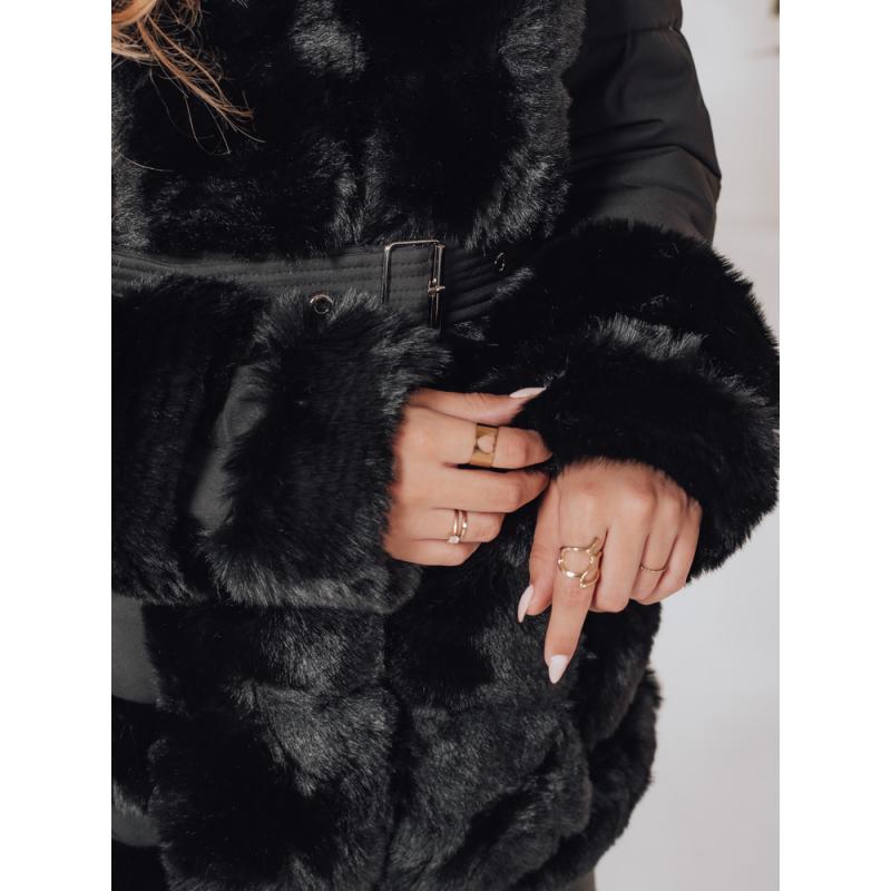 CITYGLANCE női télikabát szőrmebundával fekete