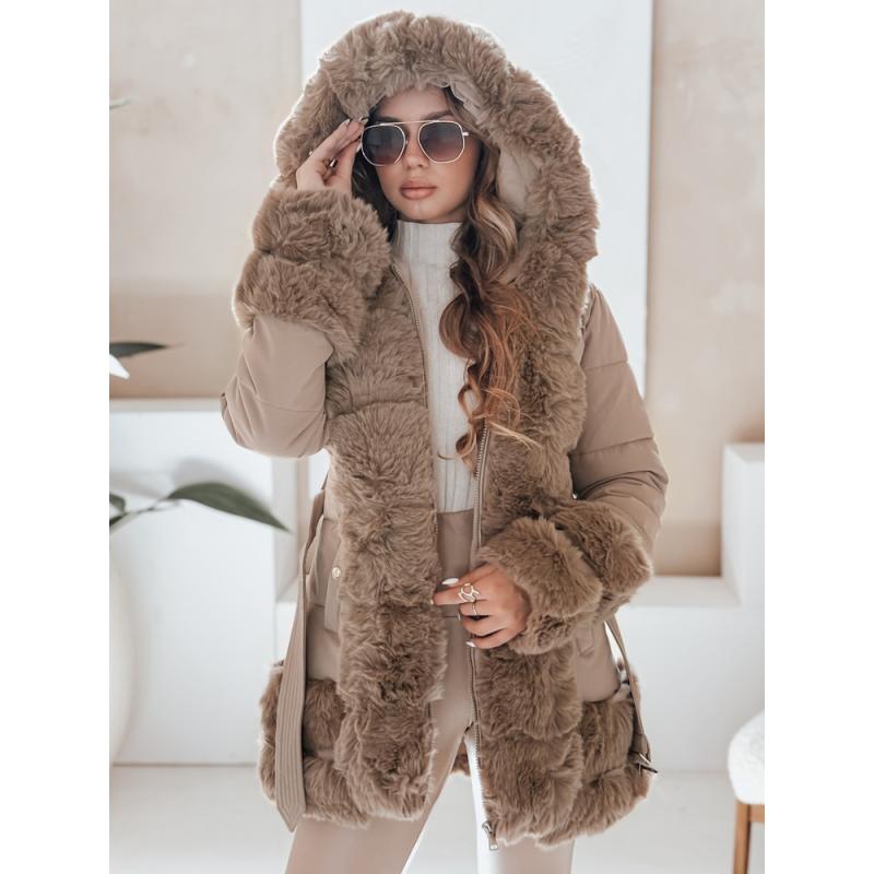 Női téli kabát CITYGLANCE szőrme camel