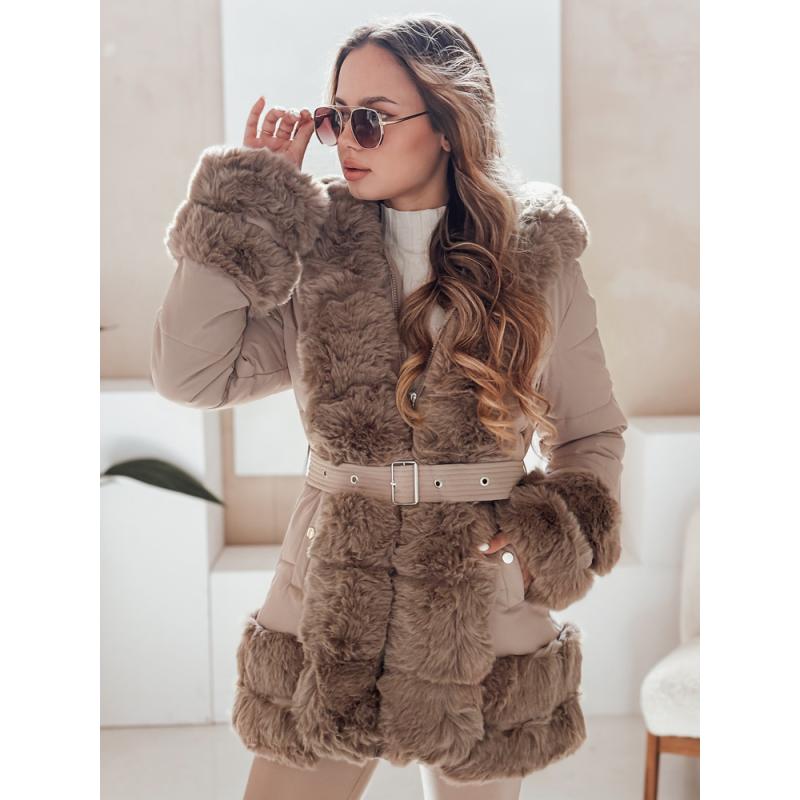 Női téli kabát CITYGLANCE szőrme camel