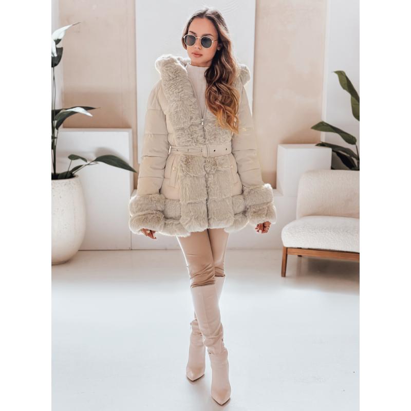 Női téli kabát CITYGLANCE szőrme világos bézs