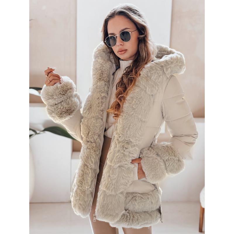 Női téli kabát CITYGLANCE szőrme világos bézs