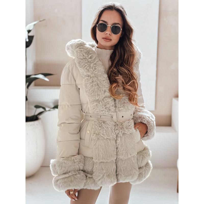 Női téli kabát CITYGLANCE szőrme világos bézs