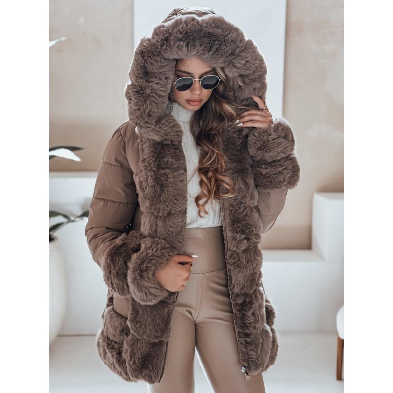 CITYGLANCE dámska zimná bunda s kožušinou hnedá