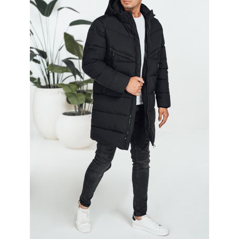 Pánska zimná prešívaná bunda s kapucňou, čierna