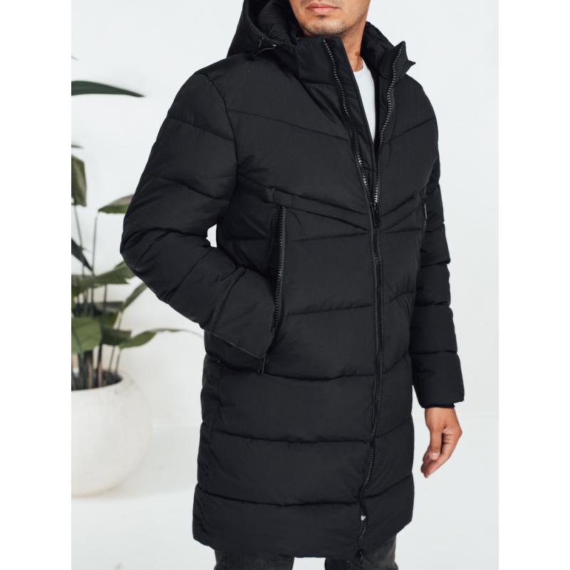 Pánska zimná prešívaná bunda s kapucňou, čierna