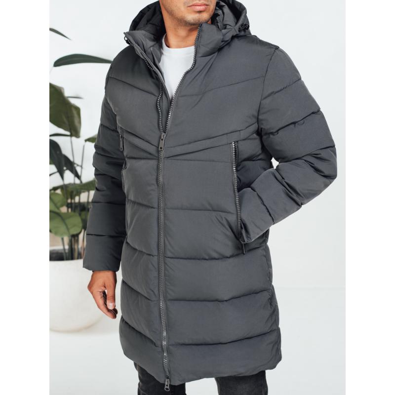 Férfi téli steppelt kabát kapucnival, sötét szürke