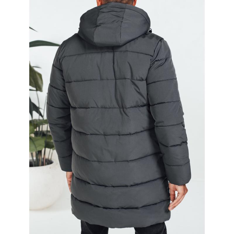 Férfi téli steppelt kabát kapucnival, sötét szürke