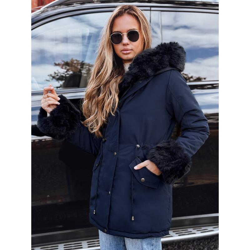 Női téli kabát szőrme CHARMFUR sötét kék