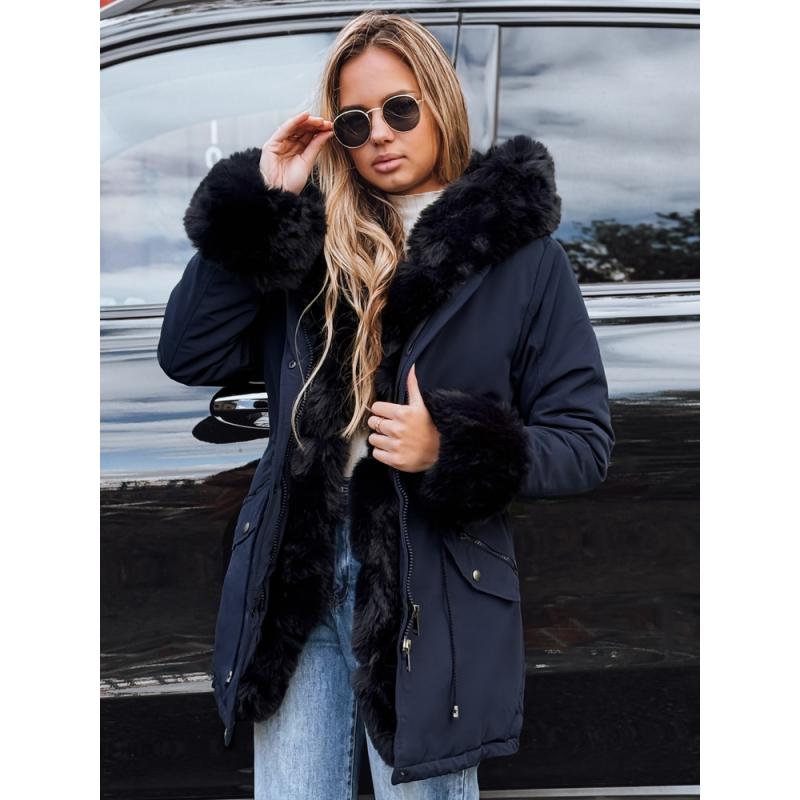 Női téli kabát szőrme CHARMFUR sötét kék