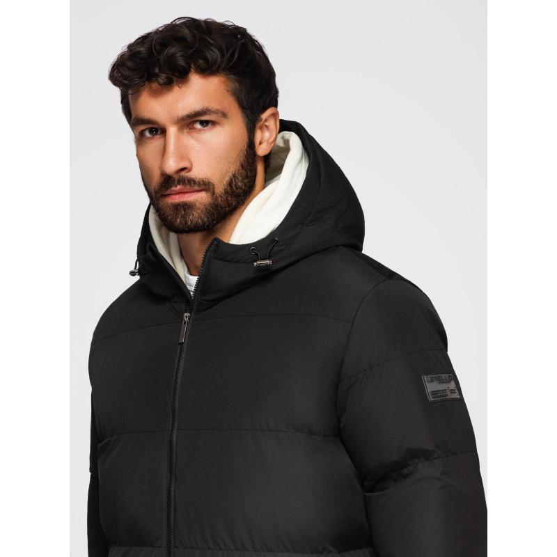 Klasická pánska dlhá bunda s kapucňou – čierna V1 OM-JALJ-0269