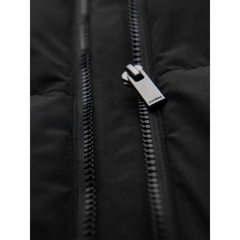 Klasická pánska dlhá bunda s kapucňou – čierna V1 OM-JALJ-0269