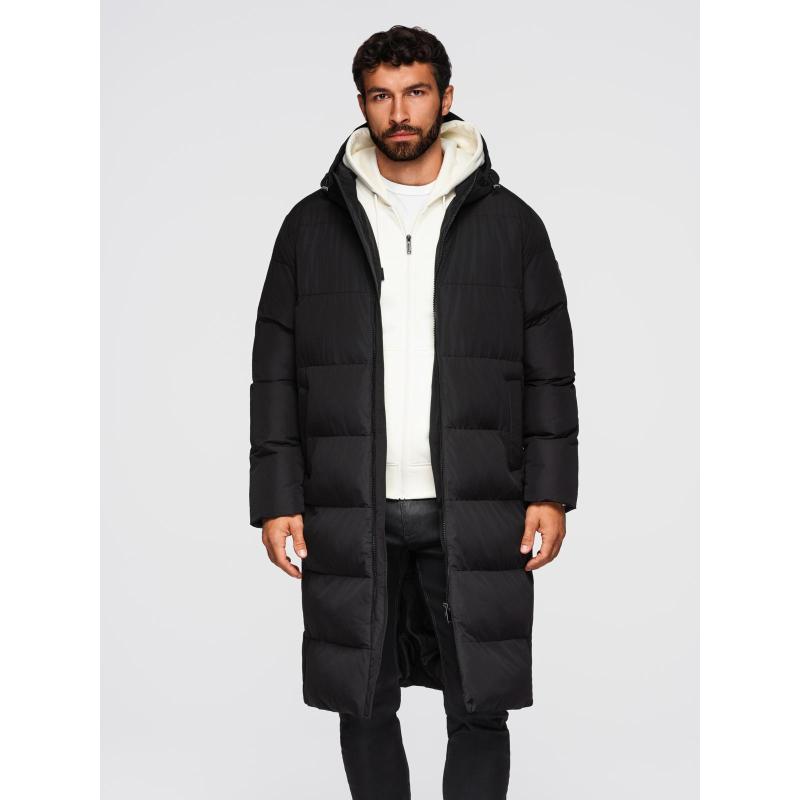 Klasická pánska dlhá bunda s kapucňou – čierna V1 OM-JALJ-0269