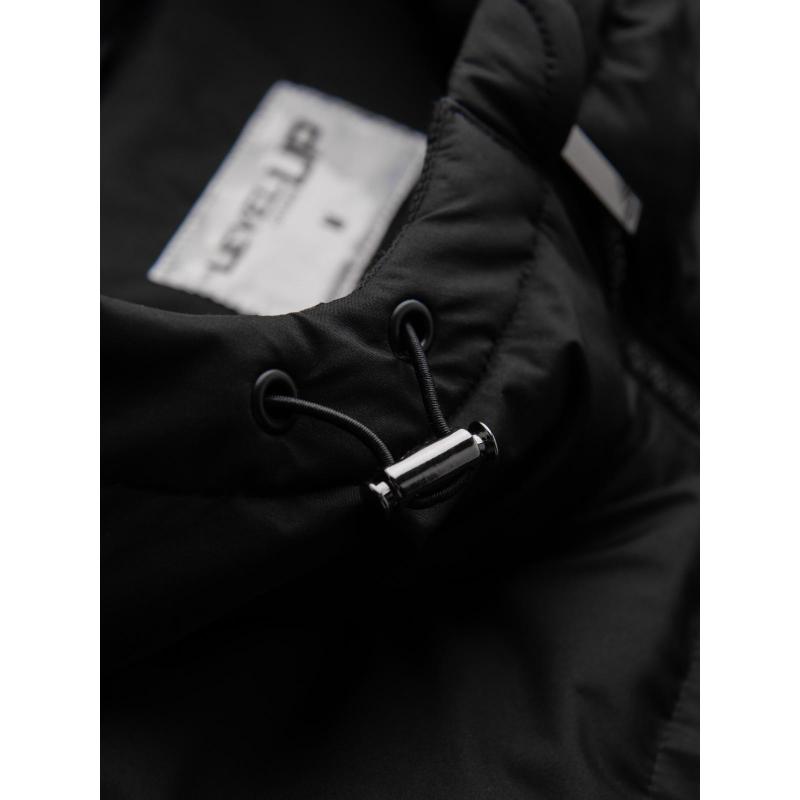 Klasická pánska dlhá bunda s kapucňou – čierna V1 OM-JALJ-0269