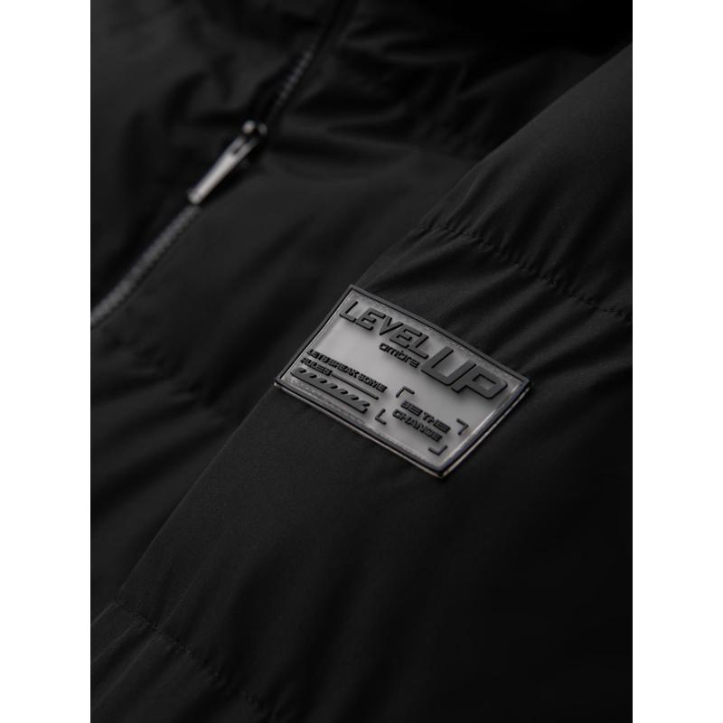 Klasická pánska dlhá bunda s kapucňou – čierna V1 OM-JALJ-0269