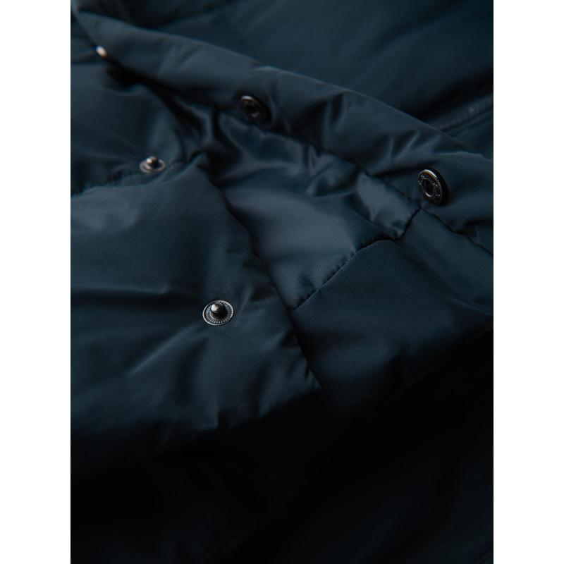 Klasszikus férfi hosszú kabát kapucnival – sötétkék V2 OM-JALJ-0269