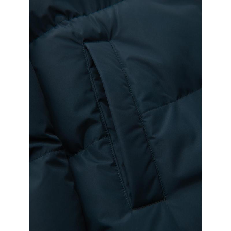 Klasszikus férfi hosszú kabát kapucnival – sötétkék V2 OM-JALJ-0269