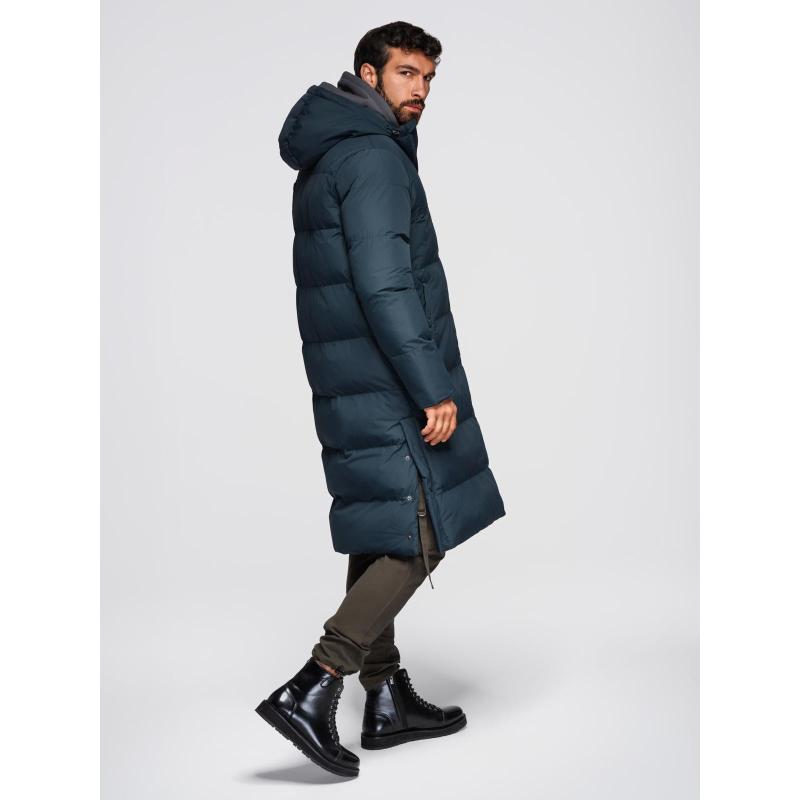 Klasszikus férfi hosszú kabát kapucnival – sötétkék V2 OM-JALJ-0269