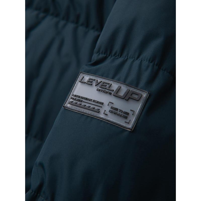 Klasszikus férfi hosszú kabát kapucnival – sötétkék V2 OM-JALJ-0269