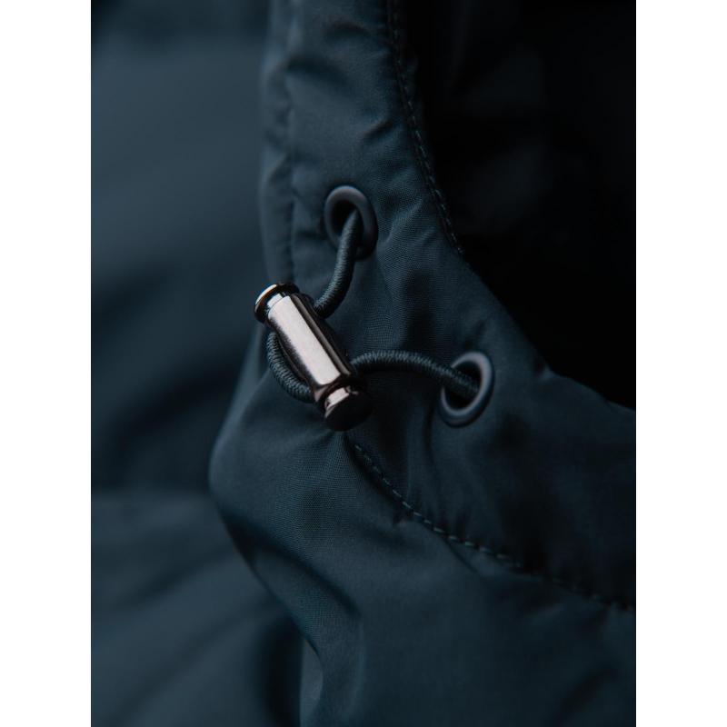 Klasszikus férfi hosszú kabát kapucnival – sötétkék V2 OM-JALJ-0269