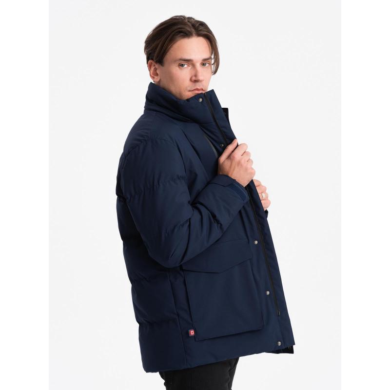Férfi téli kabát levehető kapucnival, vízálló anyagból – sötétkék V1 OM-JAHP-0306