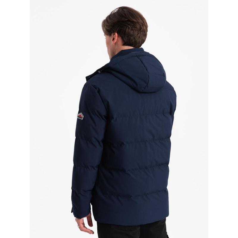 Férfi téli kabát levehető kapucnival, vízálló anyagból – sötétkék V1 OM-JAHP-0306