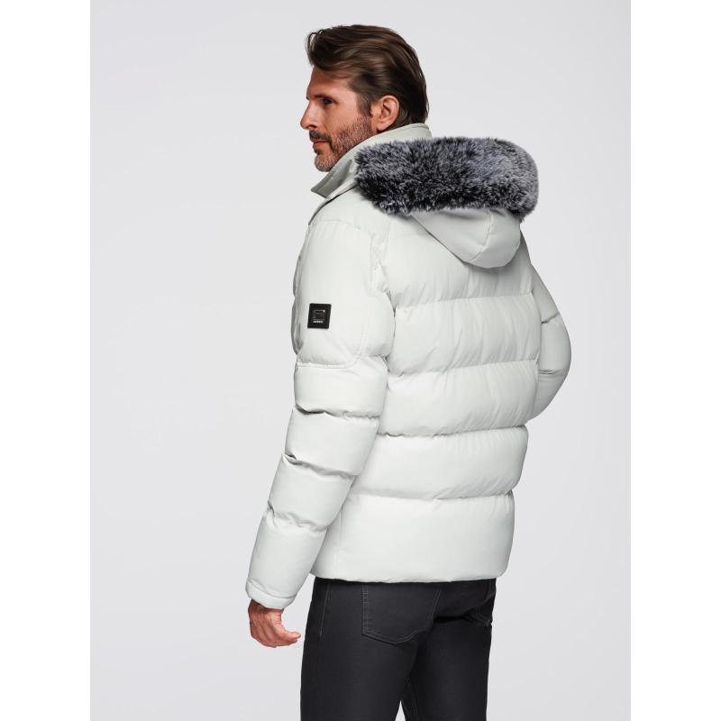 Férfi steppelt kabát vállkivágással és kapucnival – világosszürke V4 OM-JAHP-0252