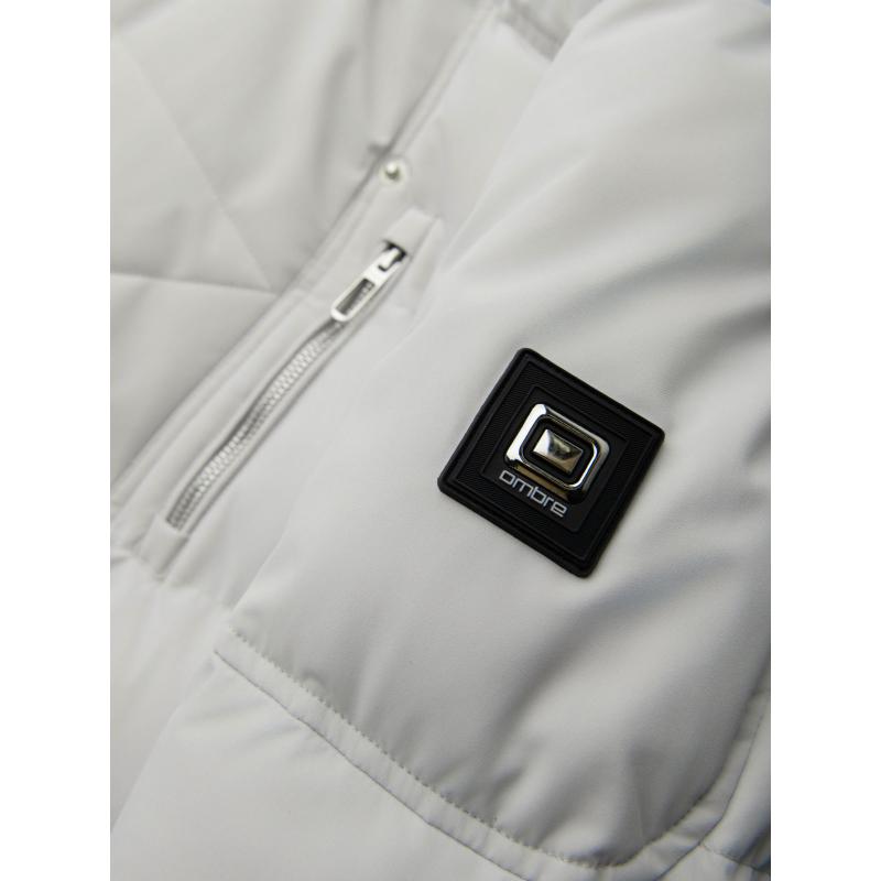 Férfi steppelt kabát vállkivágással és kapucnival – világosszürke V4 OM-JAHP-0252