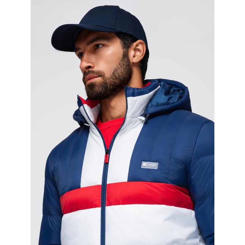 Barevná retro pánská sportovní bunda – modrá a bílá V1 OM-JALP-0296