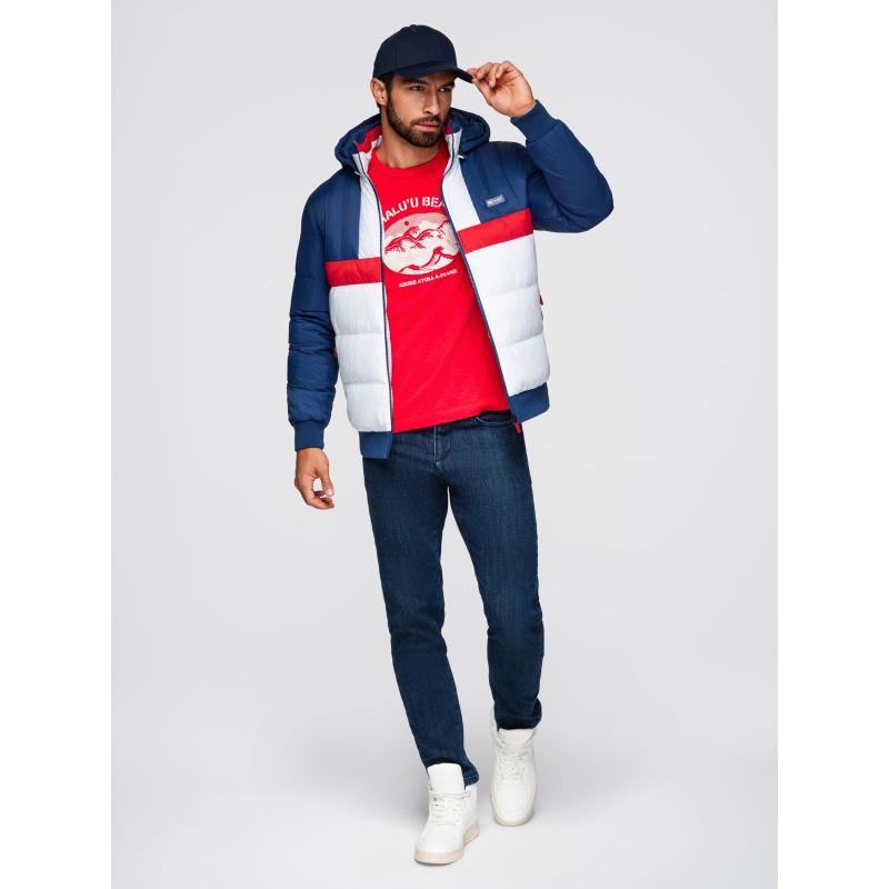 Barevná retro pánská sportovní bunda – modrá a bílá V1 OM-JALP-0296