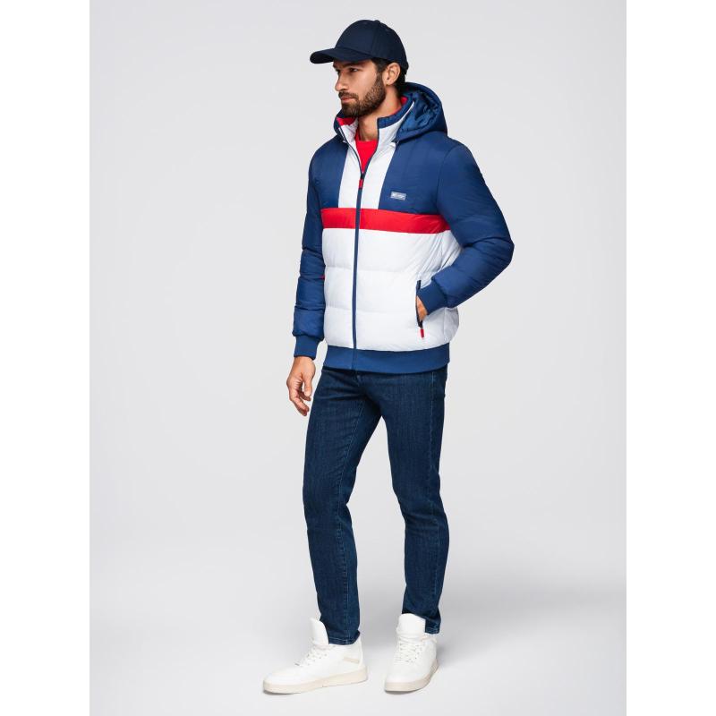 Barevná retro pánská sportovní bunda – modrá a bílá V1 OM-JALP-0296