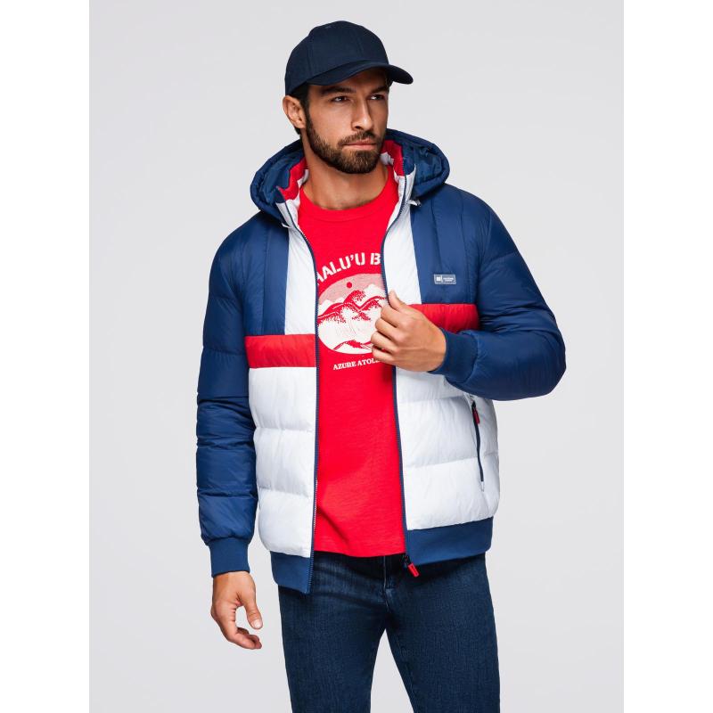 Barevná retro pánská sportovní bunda – modrá a bílá V1 OM-JALP-0296