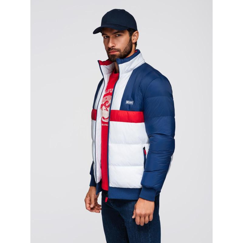 Barevná retro pánská sportovní bunda – modrá a bílá V1 OM-JALP-0296