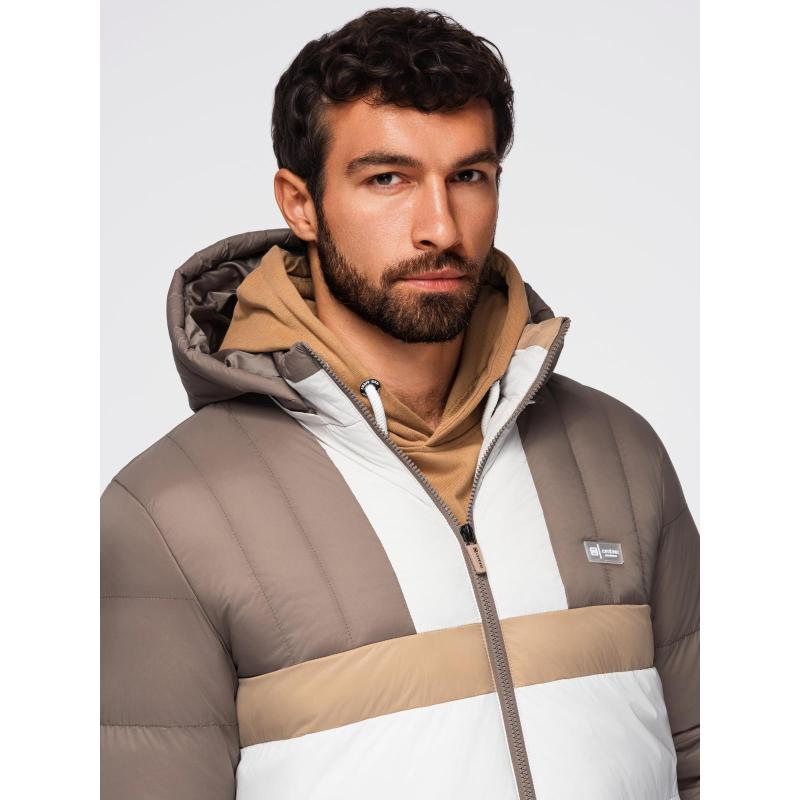 Barevná retro pánská sportovní bunda – béžová a bílá V2 OM-JALP-0296