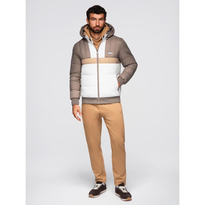 Barevná retro pánská sportovní bunda – béžová a bílá V2 OM-JALP-0296