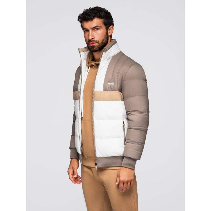 Barevná retro pánská sportovní bunda – béžová a bílá V2 OM-JALP-0296