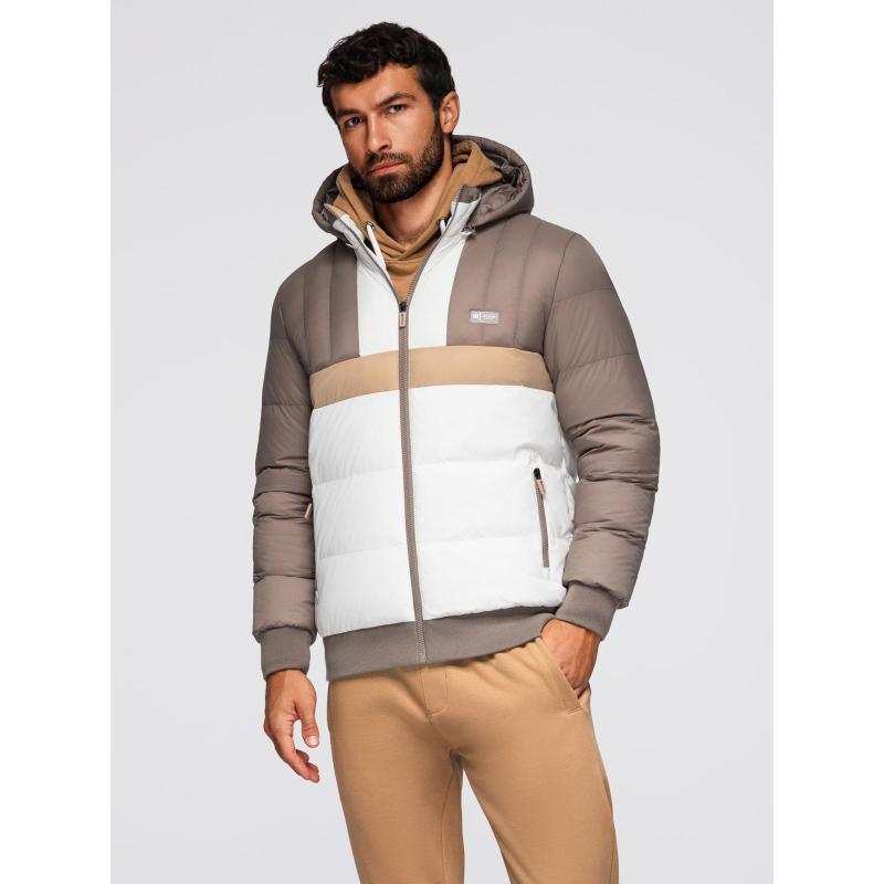 Barevná retro pánská sportovní bunda – béžová a bílá V2 OM-JALP-0296