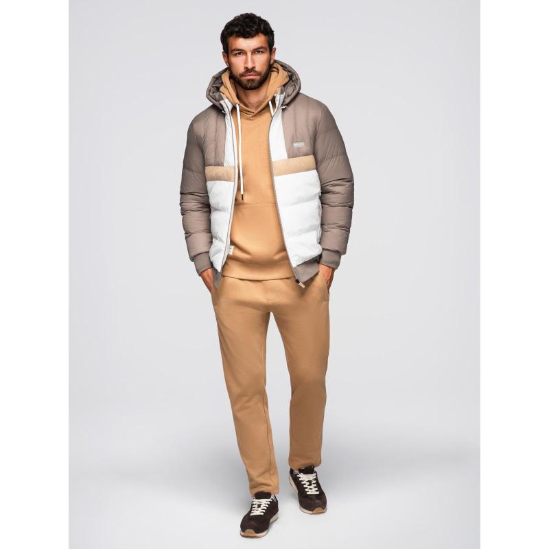 Barevná retro pánská sportovní bunda – béžová a bílá V2 OM-JALP-0296