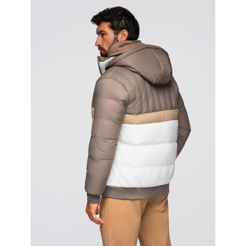 Barevná retro pánská sportovní bunda – béžová a bílá V2 OM-JALP-0296