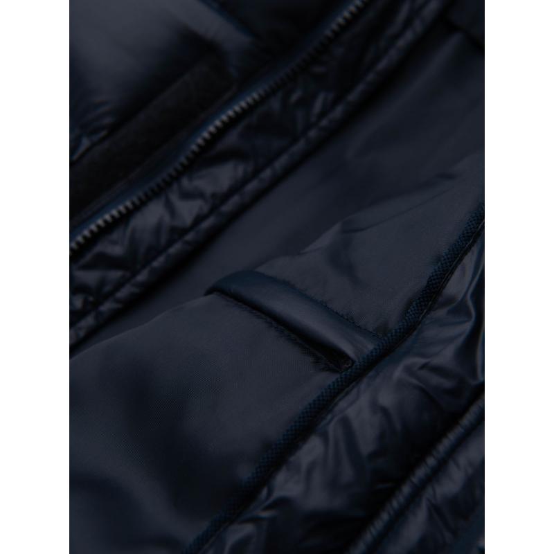 Férfi steppelt kabát kombinált anyagokból és kapucnival – sötétkék V3 OM-JALJ-0266