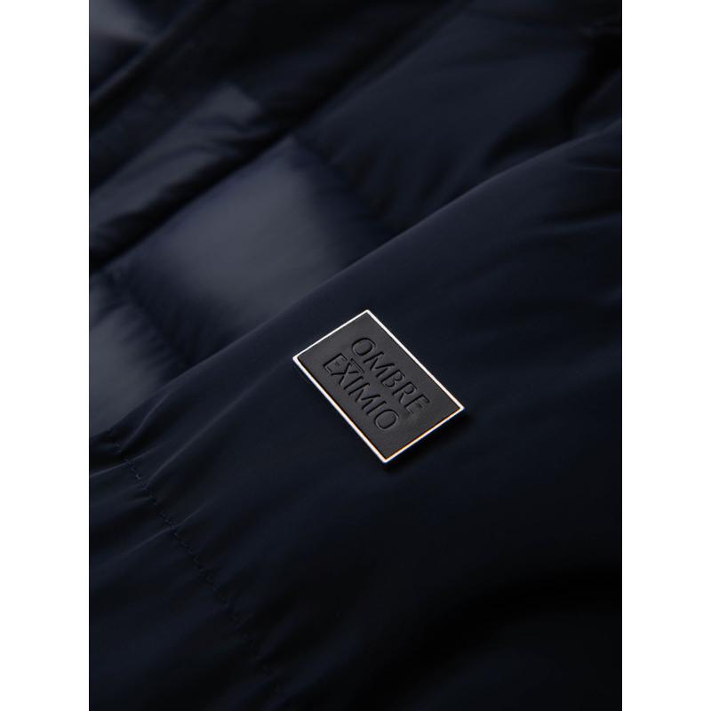 Férfi steppelt kabát kombinált anyagokból és kapucnival – sötétkék V3 OM-JALJ-0266