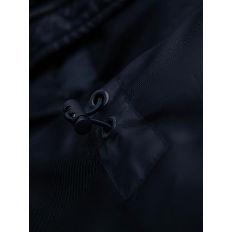 Férfi steppelt kabát kombinált anyagokból és kapucnival – sötétkék V3 OM-JALJ-0266