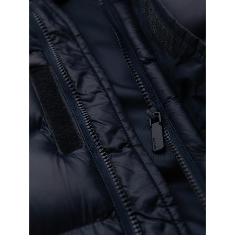 Férfi steppelt kabát kombinált anyagokból és kapucnival – sötétkék V3 OM-JALJ-0266