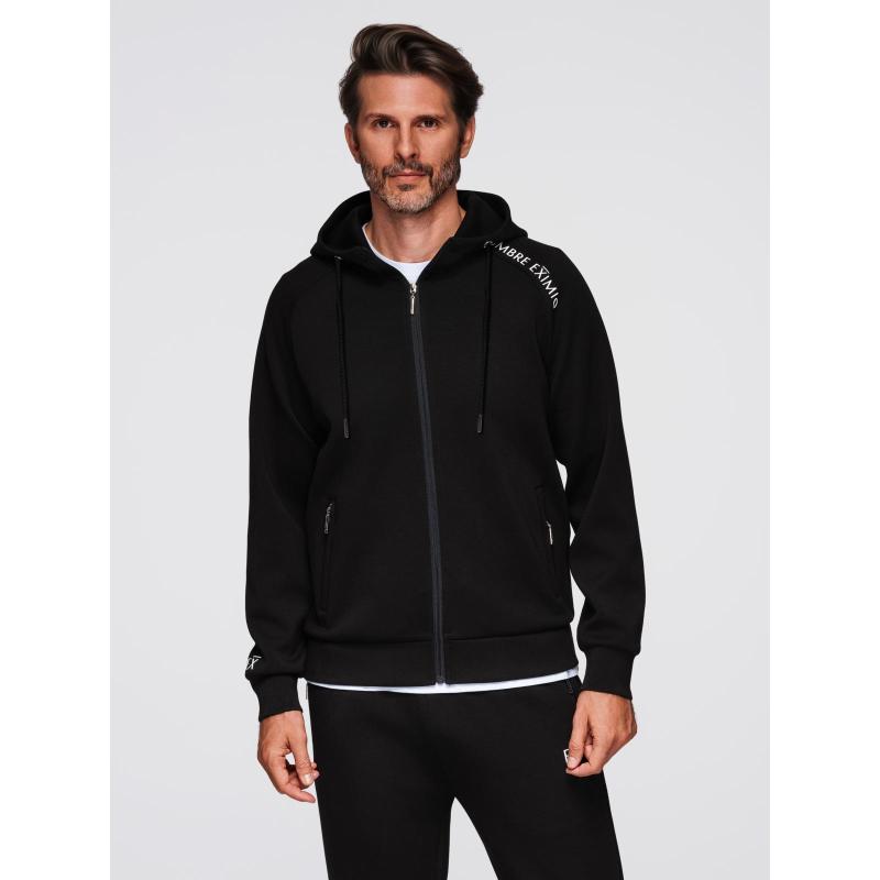 Pánská mikina bez knoflíků se stojáčkem a kapucí – černá V1 OM-SSZP-0216