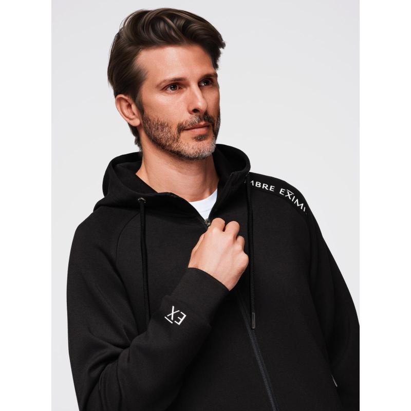 Pánská mikina bez knoflíků se stojáčkem a kapucí – černá V1 OM-SSZP-0216