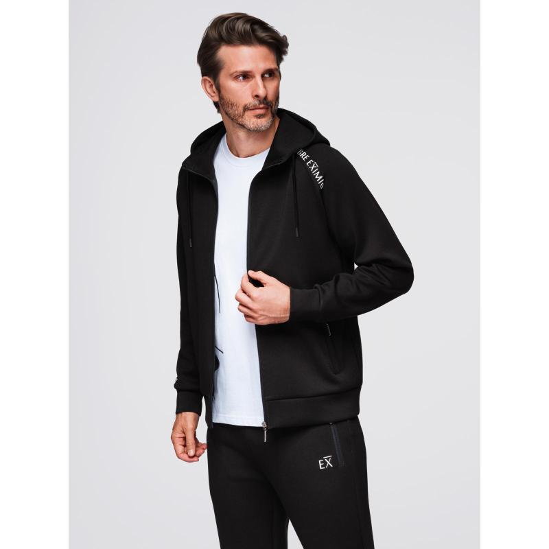 Pánská mikina bez knoflíků se stojáčkem a kapucí – černá V1 OM-SSZP-0216