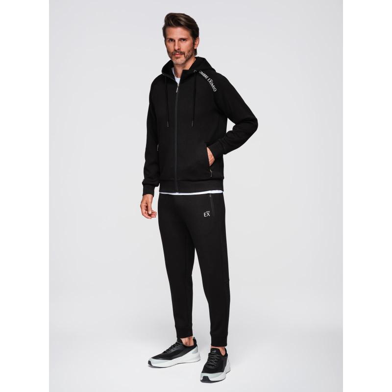 Pánská mikina bez knoflíků se stojáčkem a kapucí – černá V1 OM-SSZP-0216