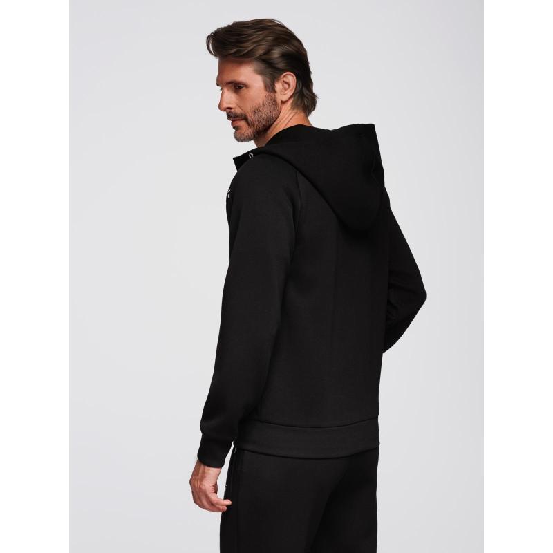 Pánská mikina bez knoflíků se stojáčkem a kapucí – černá V1 OM-SSZP-0216
